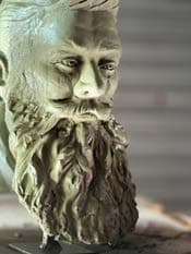 Sculpted detail of Ned Kelly facial features derived from lineage research